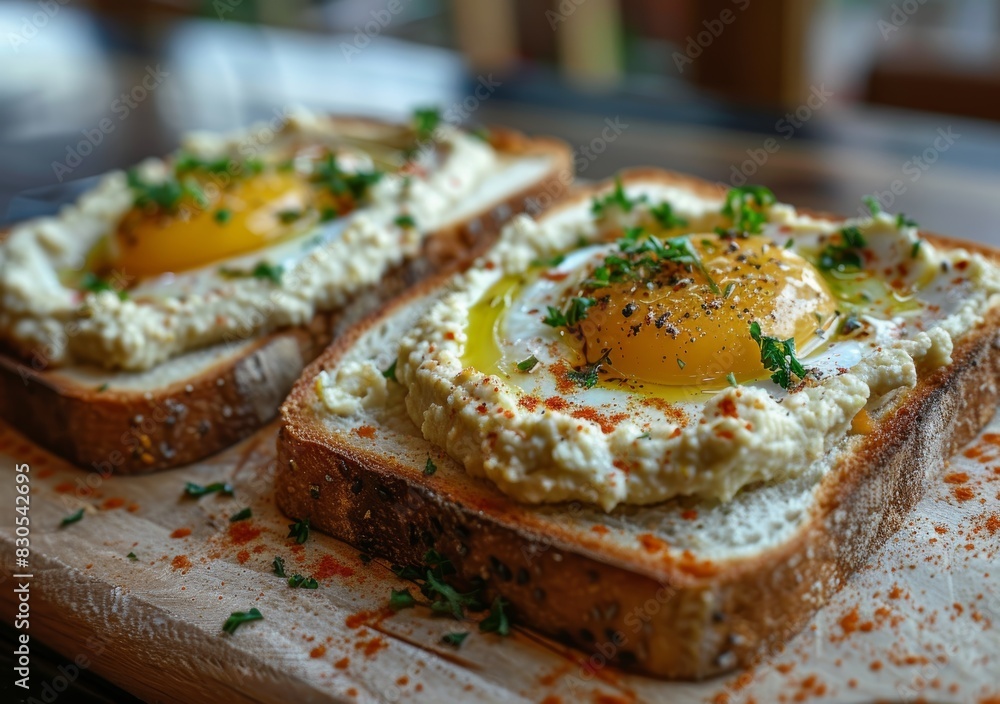 Breakfast Delight with Hummus and Fried Egg Generative AI Breakfast Delight with Hummus and Fried Egg Generative AI
