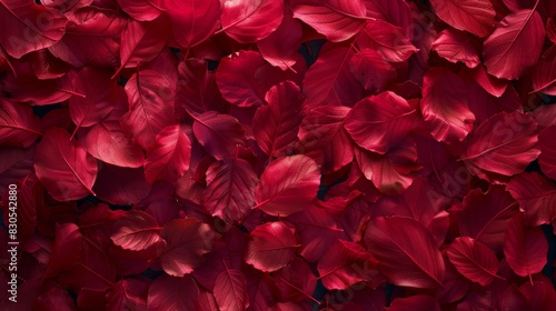  A multitude of scarlet leaves scattered across for a vivid wallpaper or wall decor in an intensely red room adorned generously with red foliage photo