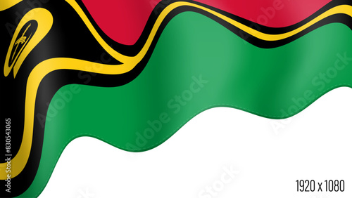 Vanuatu country flag realistic independence day background. Vanuatu commonwealth banner in motion waving, fluttering in wind. Festive patriotic HD format template for independence day