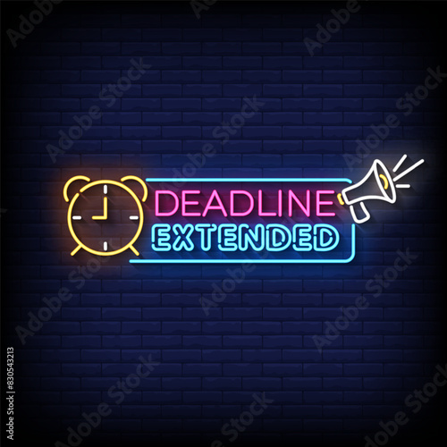 deadline extended neon Sign on brick wall background vector