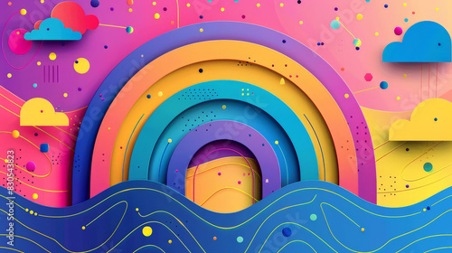 A summery background with a colorful circle pattern  inspired by rainbows and nature photo