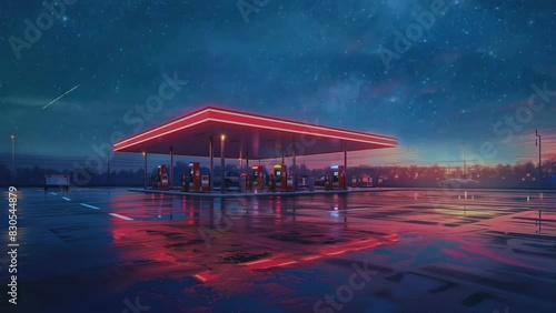view of fuel station with beautiful sky at night,4k looping video background  photo