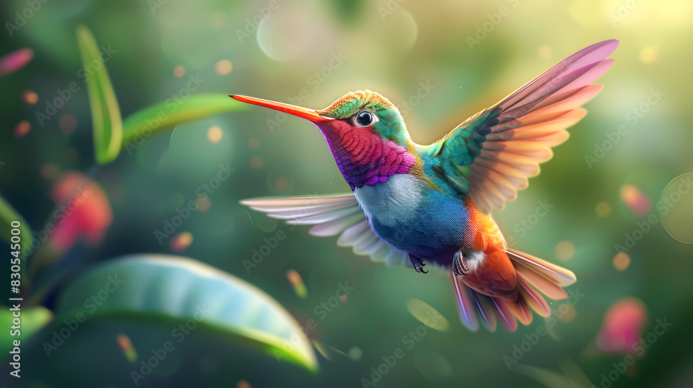 A striking hummingbird hovering A striking hummingbird hovering