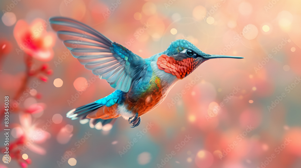 A striking hummingbird hovering A striking hummingbird hovering