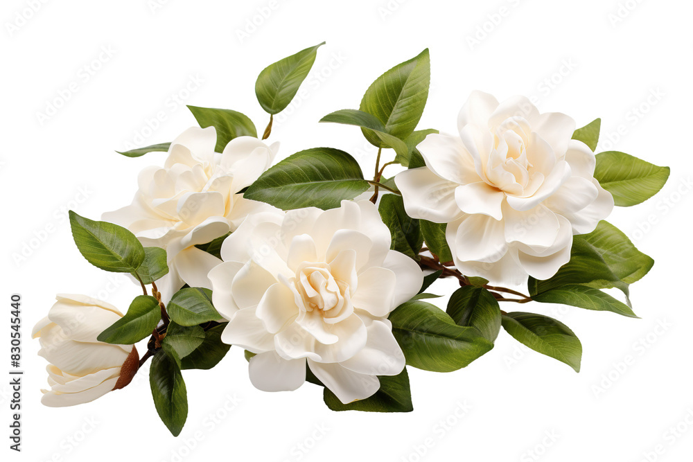 Φωτογραφία Elegant white gardenia flowers with glossy green leaves, botanical floral clipar