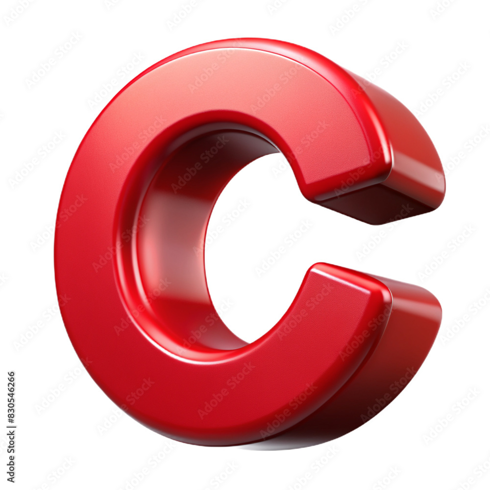 The letter C is red and has a curved shape