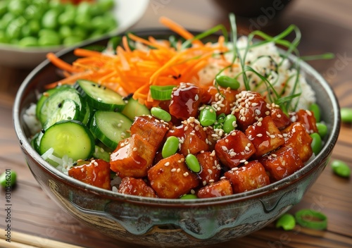 Healthy Poke Bowl with Tempeh and Vegetables for Fitness Enthusiasts Generative AI