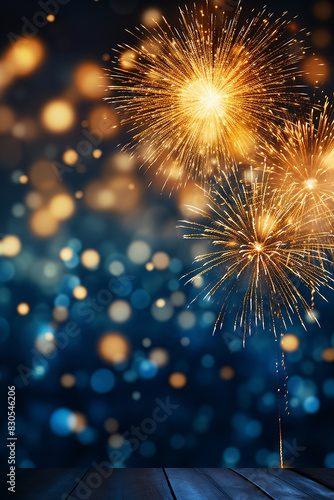 Blue and gold Abstract background and bokeh on New Year's Eve. AI generative. © Dar1930