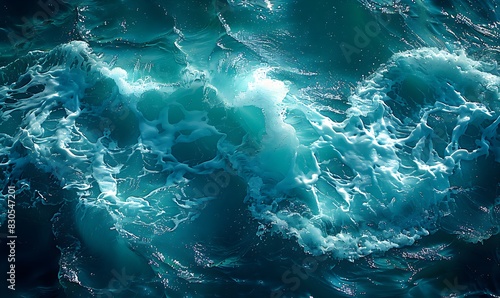 Beautiful turquoise blue of the ocean water surface, reflecting light and showcasing dynamic interplay across the water