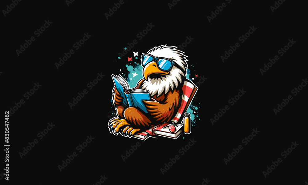 eagle wearing sun glass reading book vector flat design eagle wearing sun glass reading book vector flat design