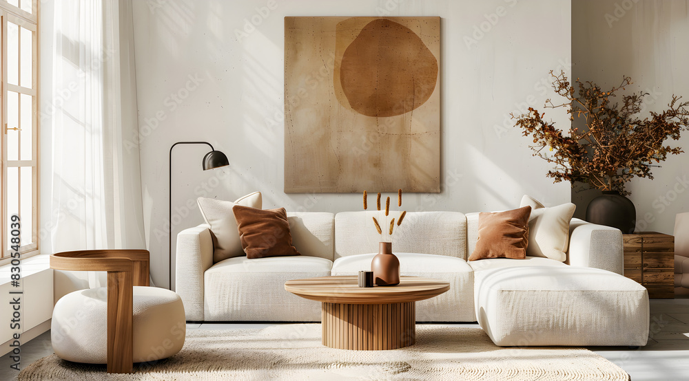 Fototapeta premium Scandinavian home interior design of modern living room.