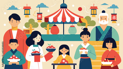 In honor of Japanese Language Day the club organized a cultural fair with booths featuring traditional crafts and activities all explained in Japanese.. Vector illustration