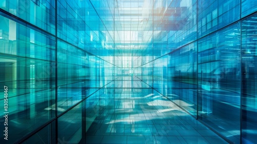 Futuristic Blue Glass Building Interior © Thanunchnop