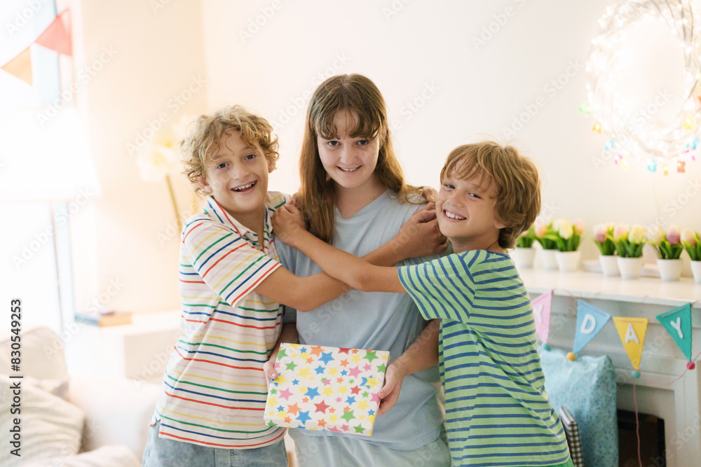 Child birthday party cake. Family with kids. Child birthday party cake. Family with kids.