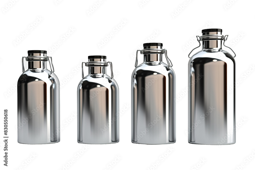The Quartet of Elegance: A Symphony of Stainless Steel Flasks on White or PNG Transparent Background. The Quartet of Elegance: A Symphony of Stainless Steel Flasks on White or PNG Transparent Background.