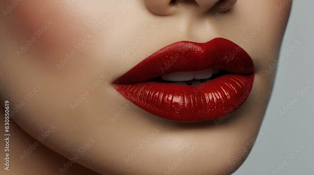 Lips with red lipstick color Lips with red lipstick color