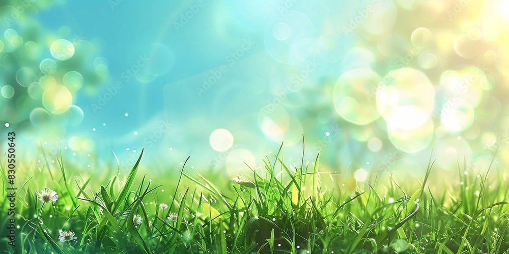 spring green grass with sky background 