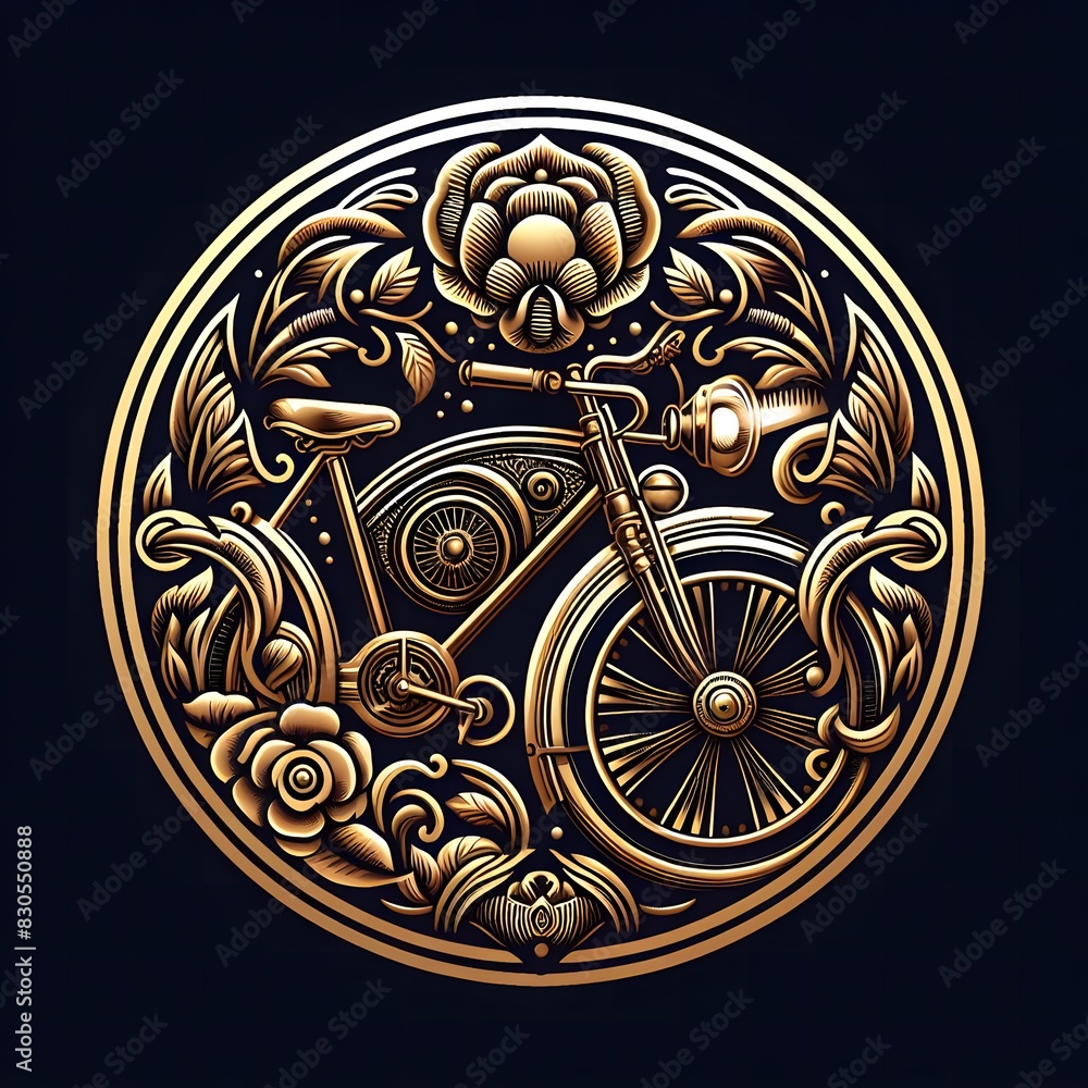 AI Generate of Luxury Golden Gold Bicycle, Sepeda, Transportation Conventional, Logo Concept Stock Vector with Dark Black Background AI Generate of Luxury Golden Gold Bicycle, Sepeda, Transportation Conventional, Logo Concept Stock Vector with Dark Black Background