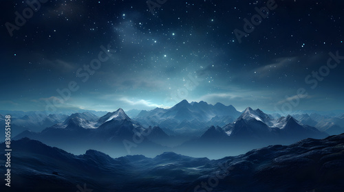 digital cyan blue night mountains and stars design graphics poster background