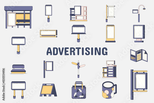 Advertising Lineal Color Vector Illustration Icon Sticker Set Design Materials