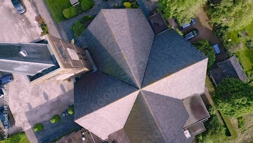 Cross shape of the village church of Zuid-Beijerland in the Netherlands clearly visible from above photo