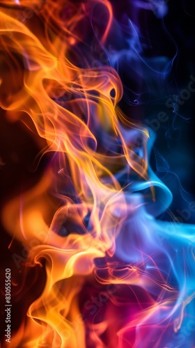 Multi colored smoke texture on a black background. Texture and abstract art
