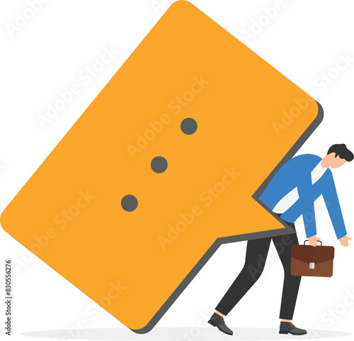 Communication problem or overload, too many messages, businessmen withstand pressure on speech bubble

