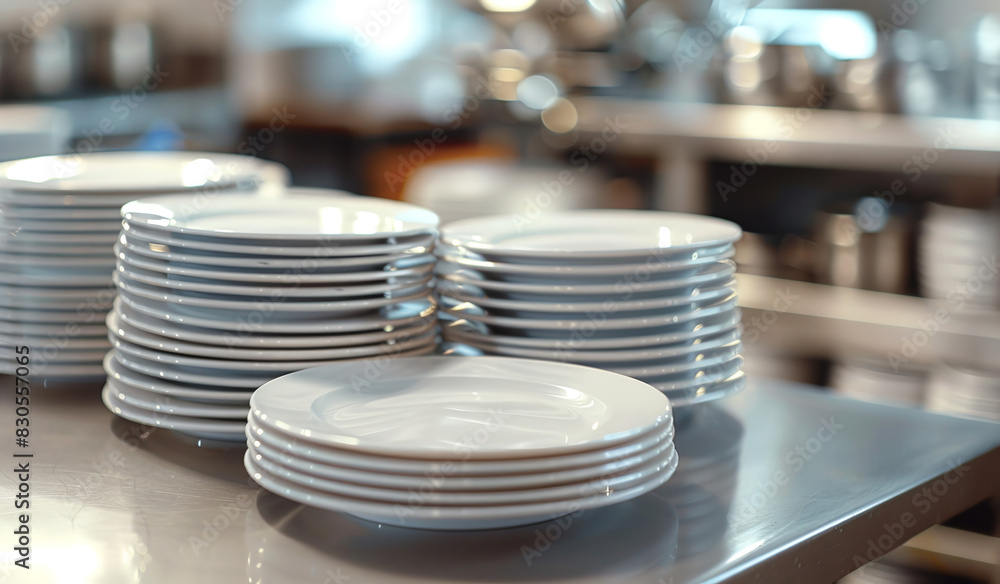 A close up of a bunch of plates on a table. Generative AI A close up of a bunch of plates on a table. Generative AI