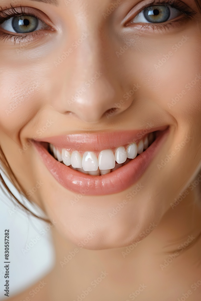 Fototapeta premium Close-up of a smiling woman with white teeth