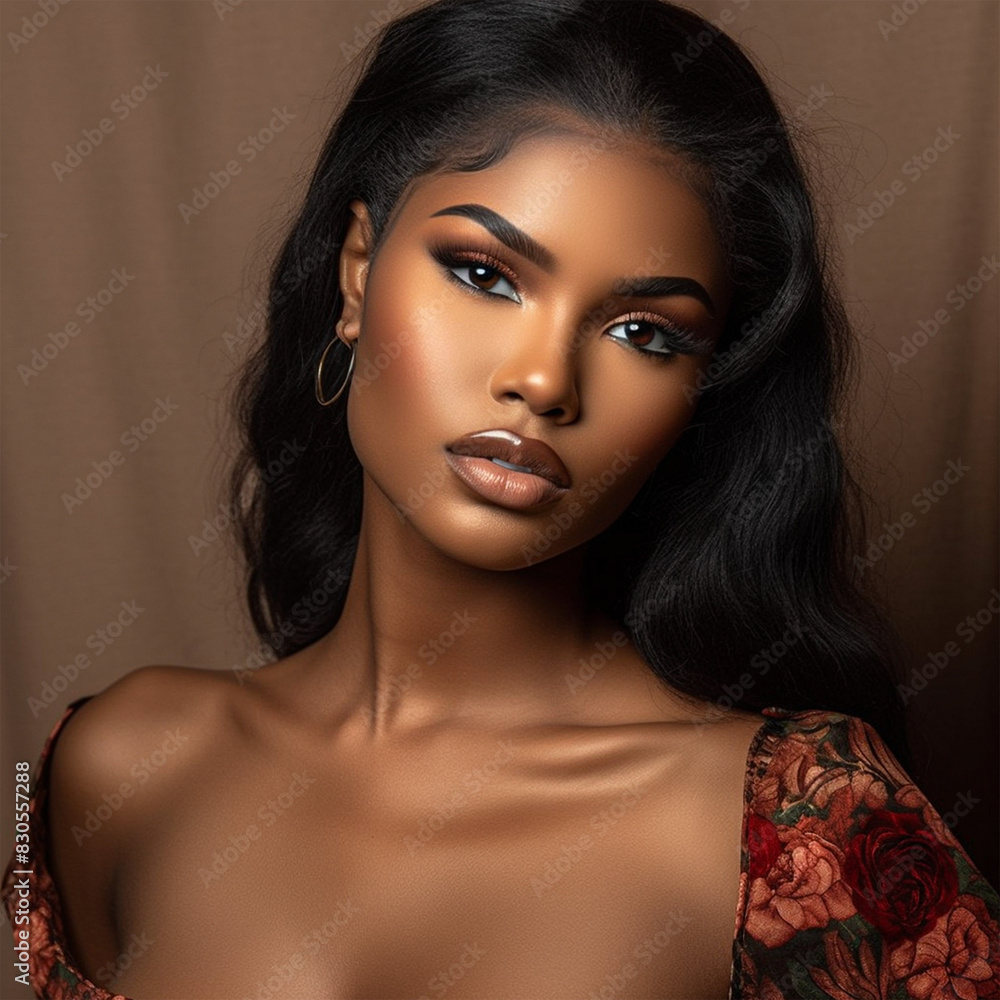 Naklejka premium Portrait of a beautiful woman brown skin african american woman fashion model