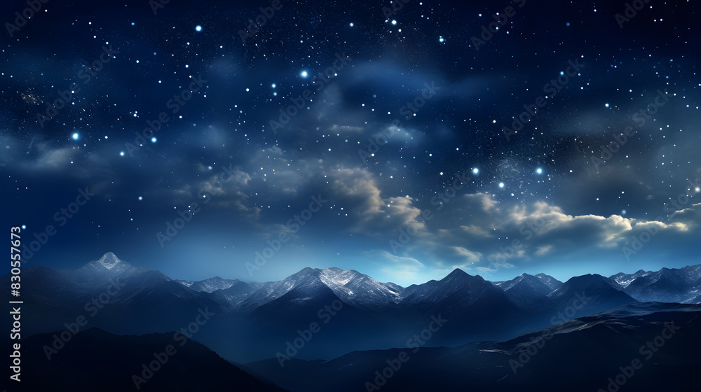 Fototapeta premium Digital dark blue sky nebula abstract graphic poster background