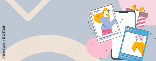 Virtual characters social communication concept business flat vector hand drawn illustration
