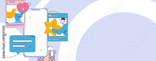 Virtual characters social communication concept business flat vector hand drawn illustration
