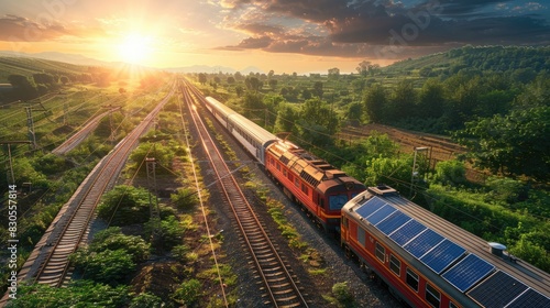 Train in the presence of solar panels