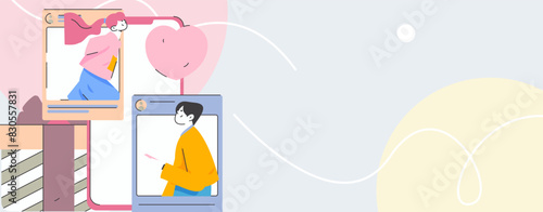 Virtual characters social communication concept business flat vector hand drawn illustration
