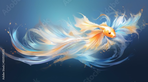 Stunning goldfish illustration in serene aquarium setting with shimmering scales and graceful fins. photo