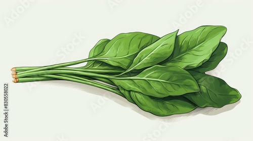 Vibrant spinach illustration for smoothie recipes and wellness themes on clean background. photo