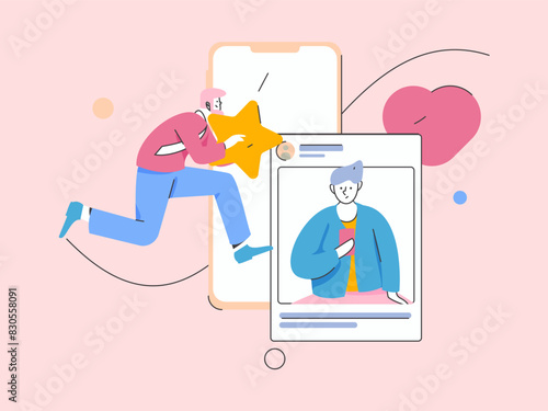 Virtual characters social communication concept business flat vector hand drawn illustration
