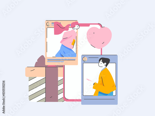 Virtual characters social communication concept business flat vector hand drawn illustration
