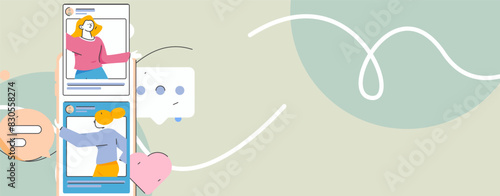 Virtual characters social communication concept business flat vector hand drawn illustration
