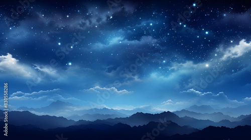 Digital dark blue sky nebula abstract graphic poster background © yonshan