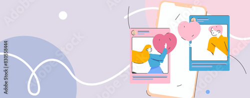 Virtual characters social communication concept business flat vector hand drawn illustration
