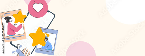 Virtual characters social communication concept business flat vector hand drawn illustration
