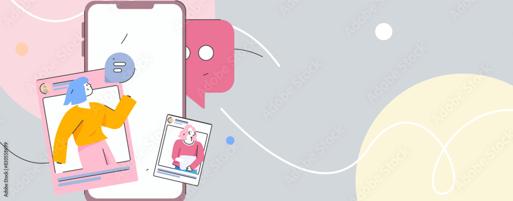 Virtual characters social communication concept business flat vector hand drawn illustration
Virtual characters social communication concept business flat vector hand drawn illustration