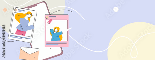 Virtual characters social communication concept business flat vector hand drawn illustration

