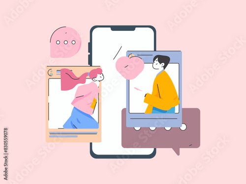 Virtual characters social communication concept business flat vector hand drawn illustration
