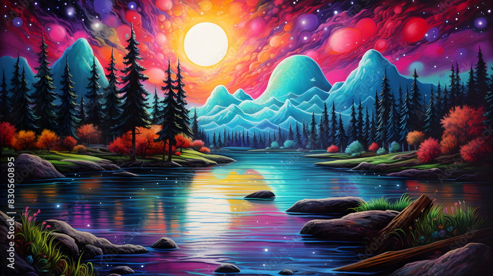 Obraz premium Digital trippy water painting of nature graphics poster background