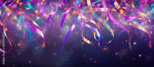 A vibrant ultraviolet background filled with streamers confetti and ample room for additional text or images