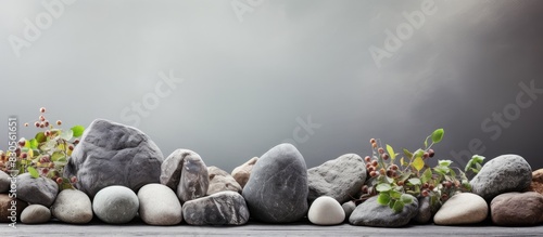 Copy space image of stones with a textured background 45 characters photo