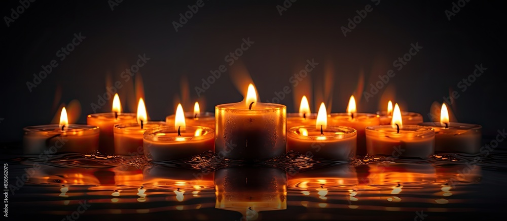 A mesmerizing image of burning candles in the dark their mesmerizing glow reflected in a mirror creating a captivating copy space image